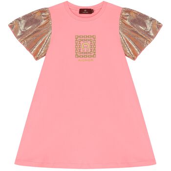 Girls Pink & Gold Logo Dress