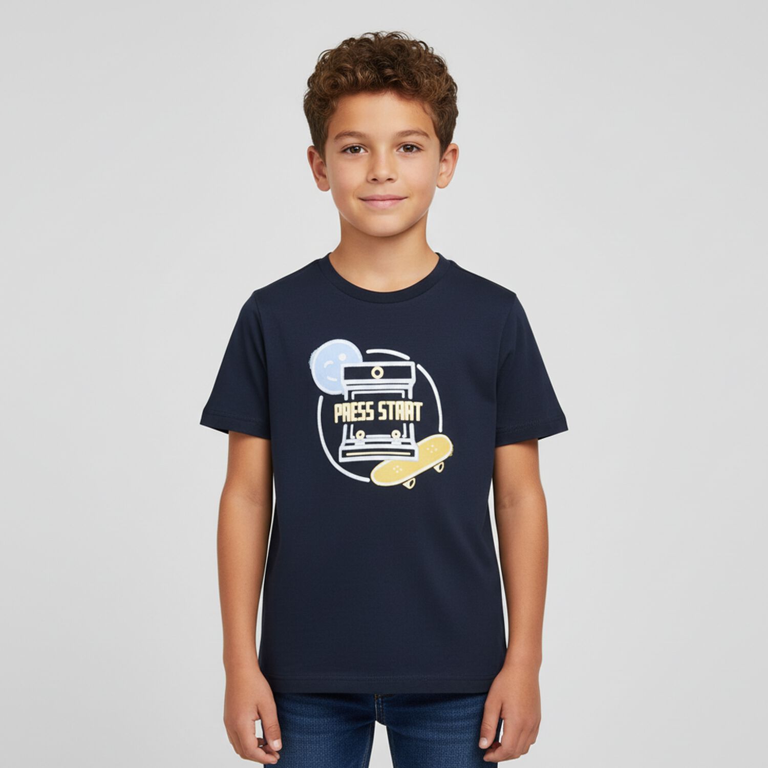 Boys Navy Blue Skate Board T-Shirt, 1, hi-res