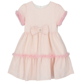 Girls Pink & Gold Bow Dress
