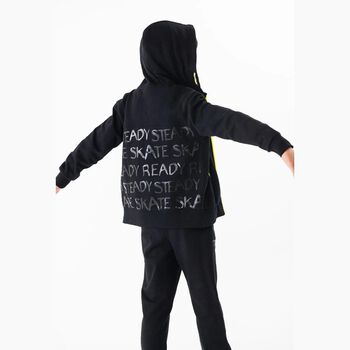Boys Black Hooded Zip Up Top