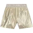 شورت بالشعار باللون الذهبي للبنات, 1, hi-res