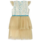 Girls Gold & Turquoise Special Occasion Tulle Dress, 1, hi-res