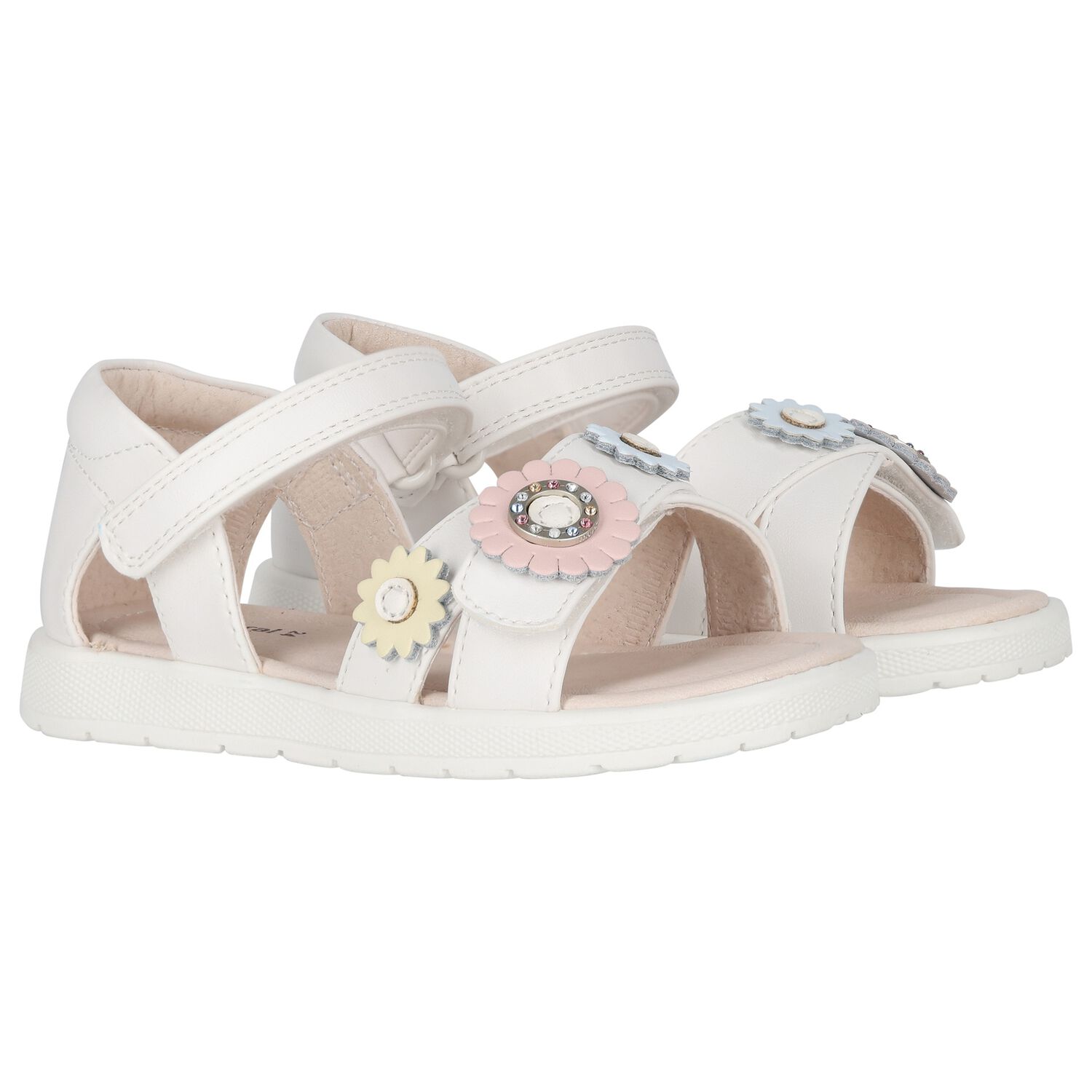 Younger Girls Ivory Flower Sandals, 1, hi-res