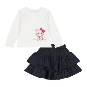 Baby Ivory & Blue Skirt Set