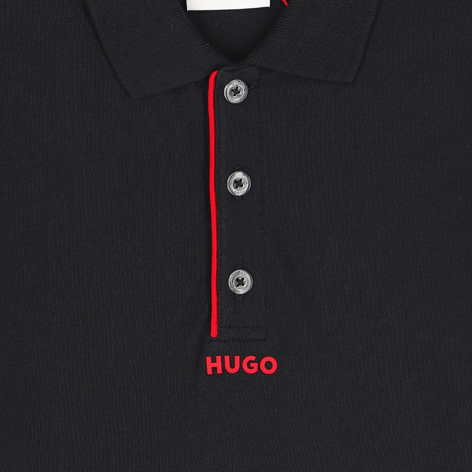 Boys Black Logo Polo Shirt, 1, hi-res