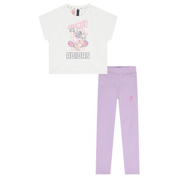 Girls White & Purple Disney Logo Leggings Set