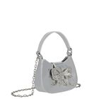Girls Metallic Silver Diamante Bow Handbag ( 16CM ), 1, hi-res