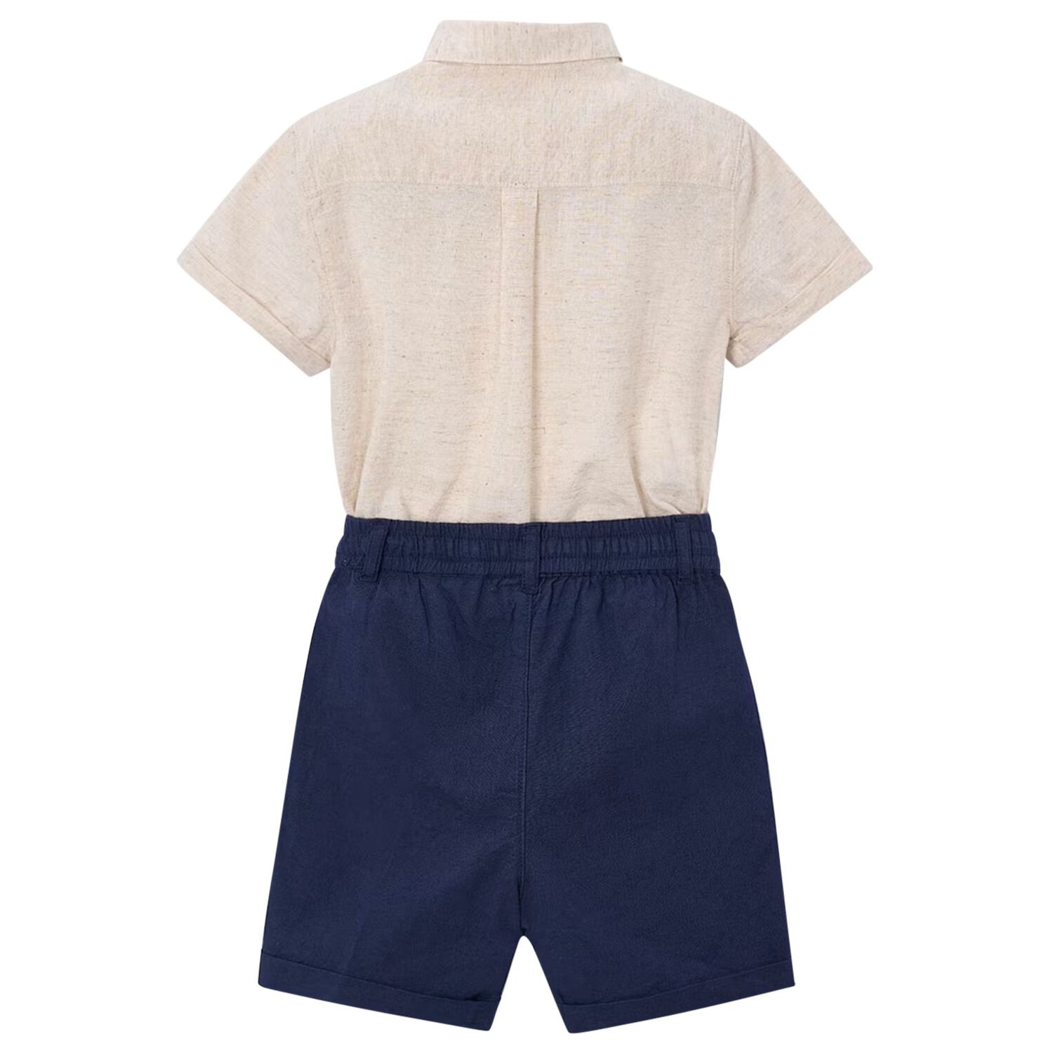 Boys Beige & Navy Blue Striped Shorts Set, 3, hi-res