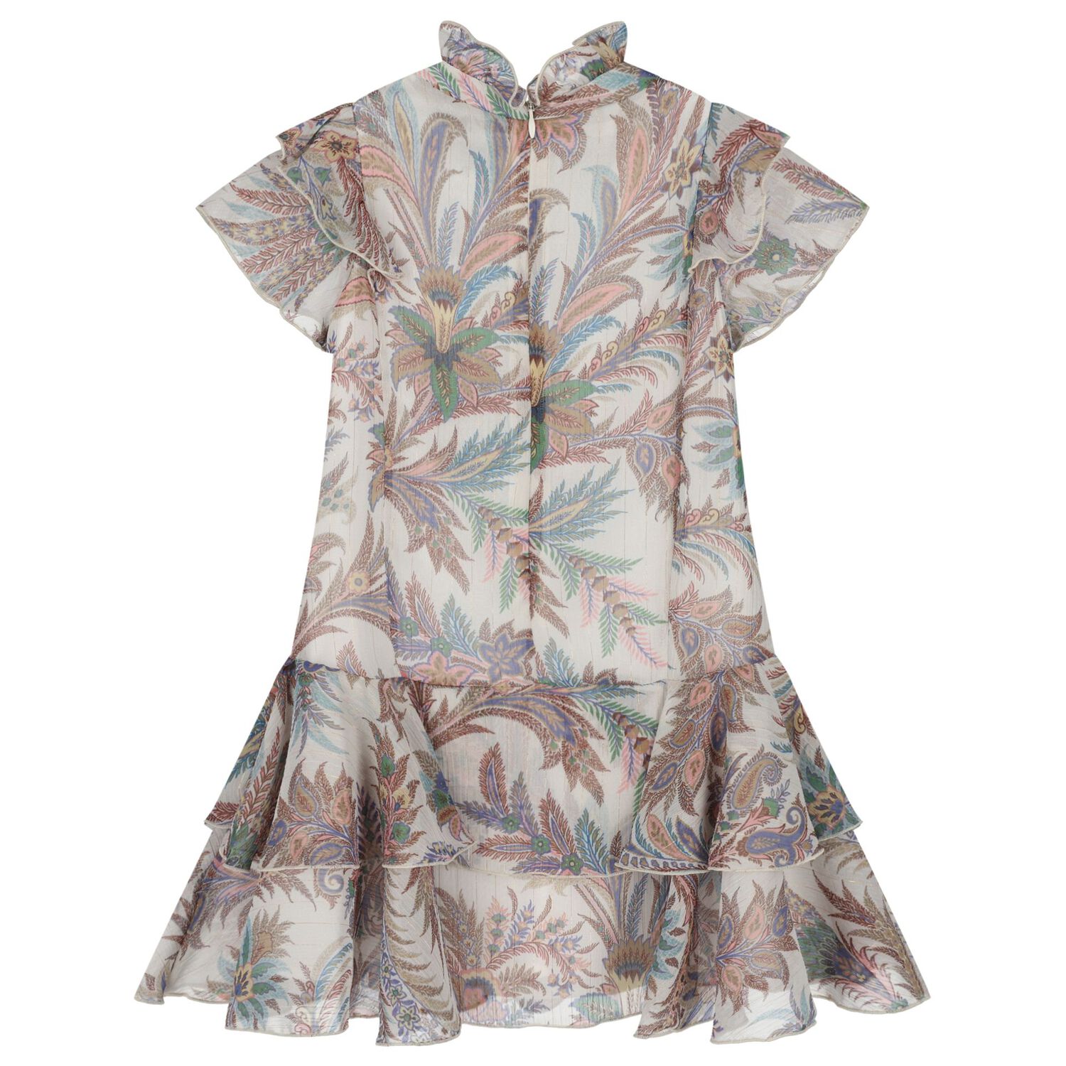 Girls Beige Paisley Ruffle Tiered Dress, 1, hi-res