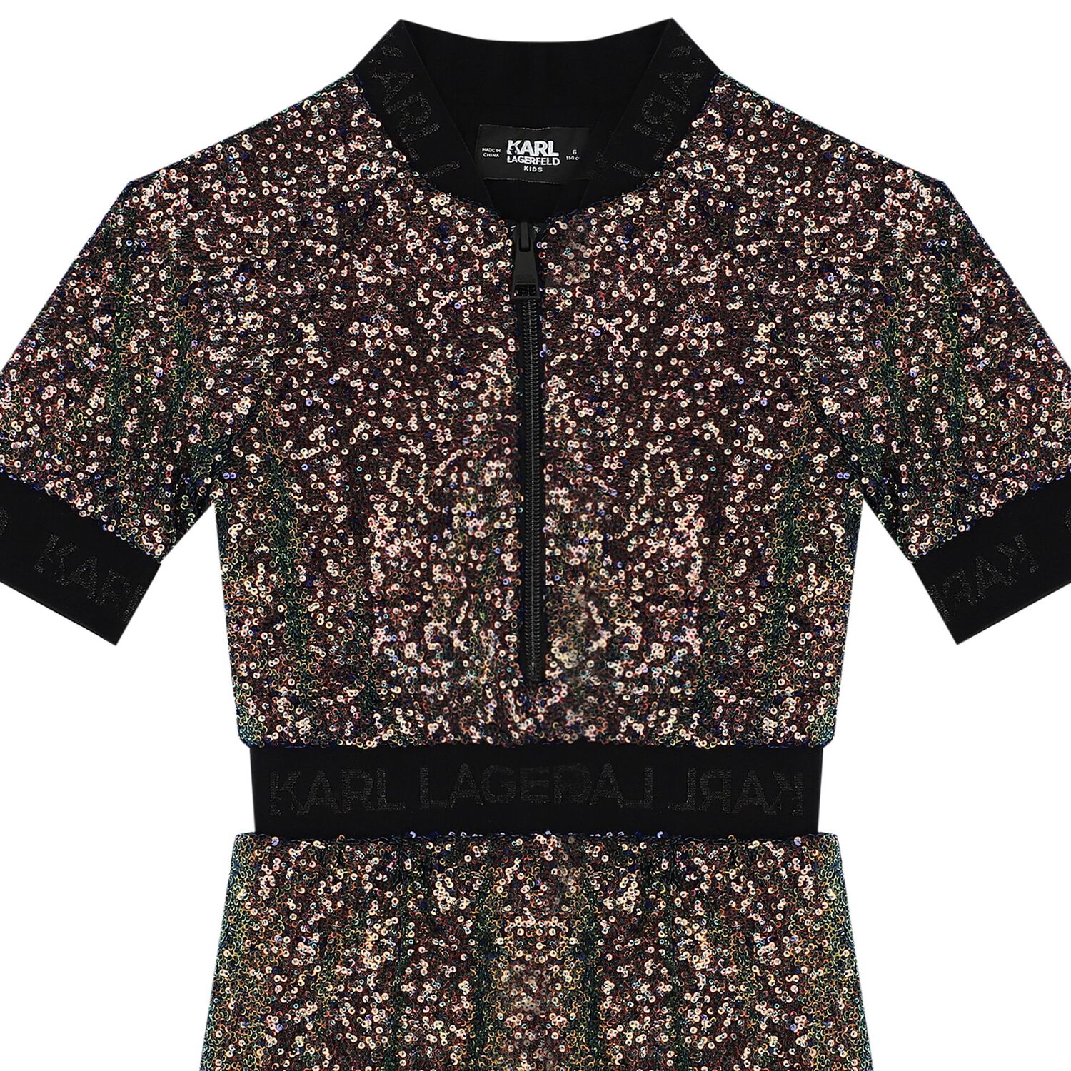 Girls Black Sequin Embellished Dress, 1, hi-res