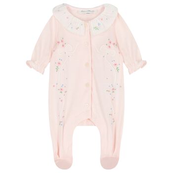 Baby Girls Pink Embroidered Babygrow