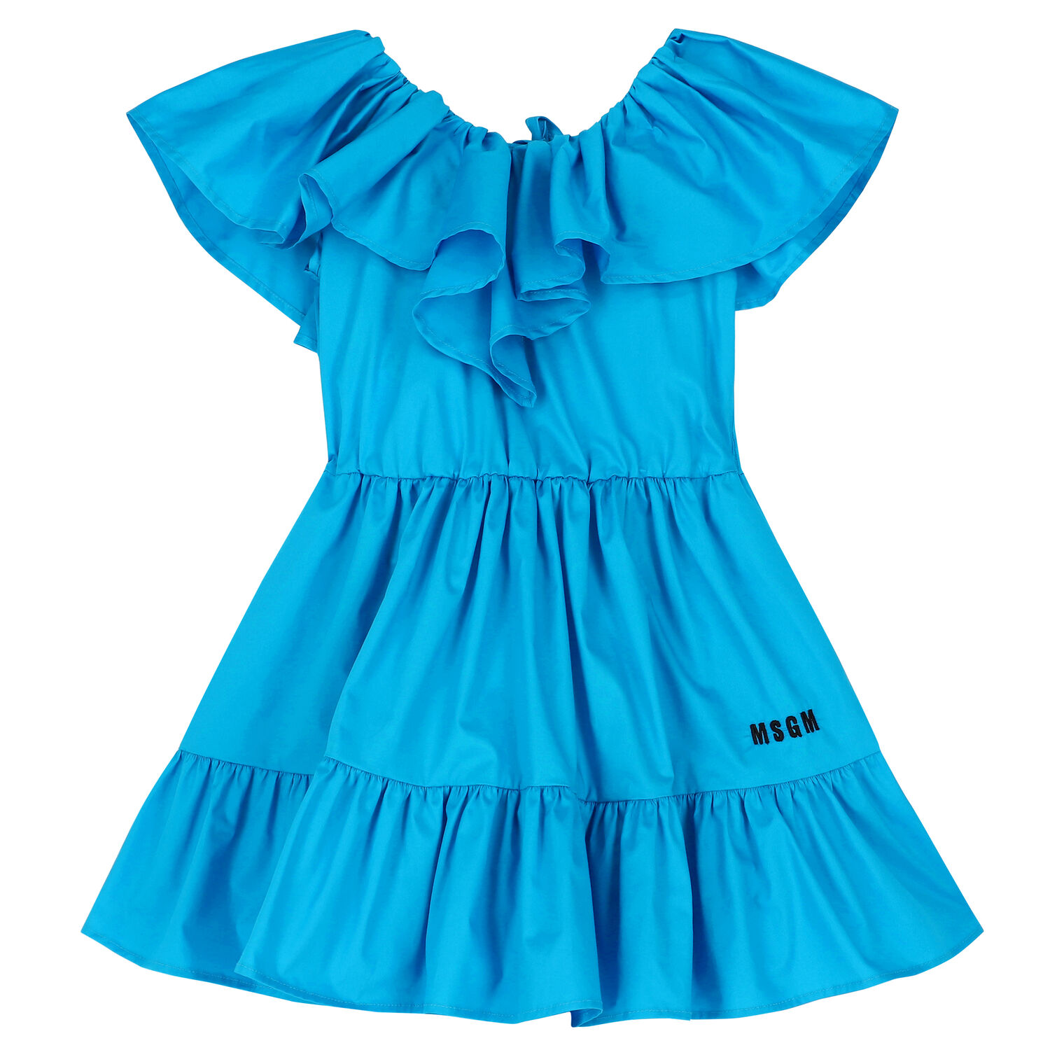 Girls Blue Ruffle Logo Dress, 1, hi-res image number null