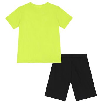 Boys Green & Black Dinosaur Shorts Set