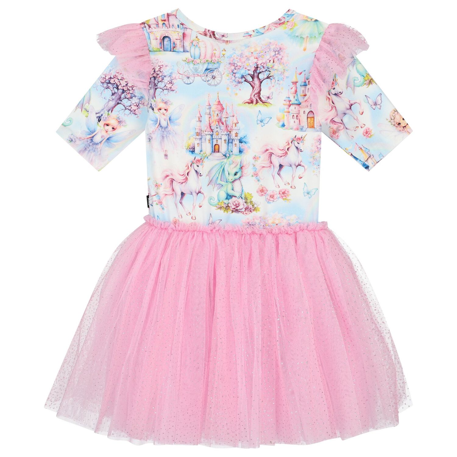 فستان بنات تول بطبعه اليونيكورن باللون الوردي, 1, hi-res image number null