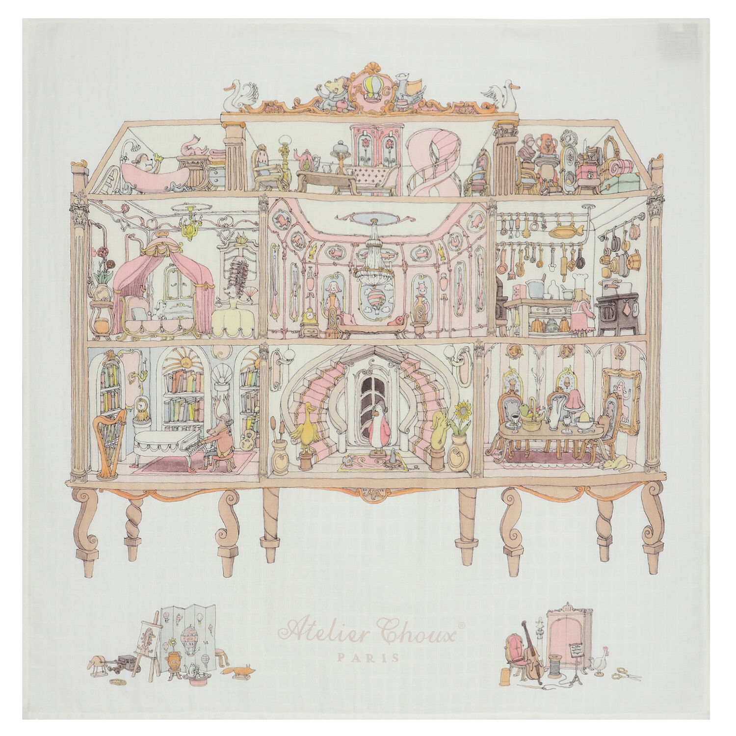 بطانية بنات بطبعة بيت الدمى باللون الأبيض والوردي للأطفال, 1, hi-res image number null