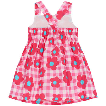 Girls Pink Gingham & Flower Dress