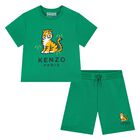 Younger Boys Green Tiger Logo Shorts Set, 1, hi-res