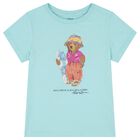 Girls Turquoise Blue Polo Bear T-Shirt, 1, hi-res