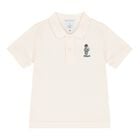 Baby Boys Ivory Piqué Bear Polo Shirt, 1, hi-res