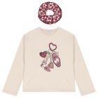 Girls Beige Keychain Long Sleeve Top Set, 3, hi-res