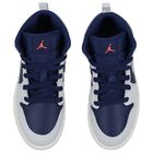 Blue, Grey & White Air Jordan 1 Mid Trainers, 4, hi-res