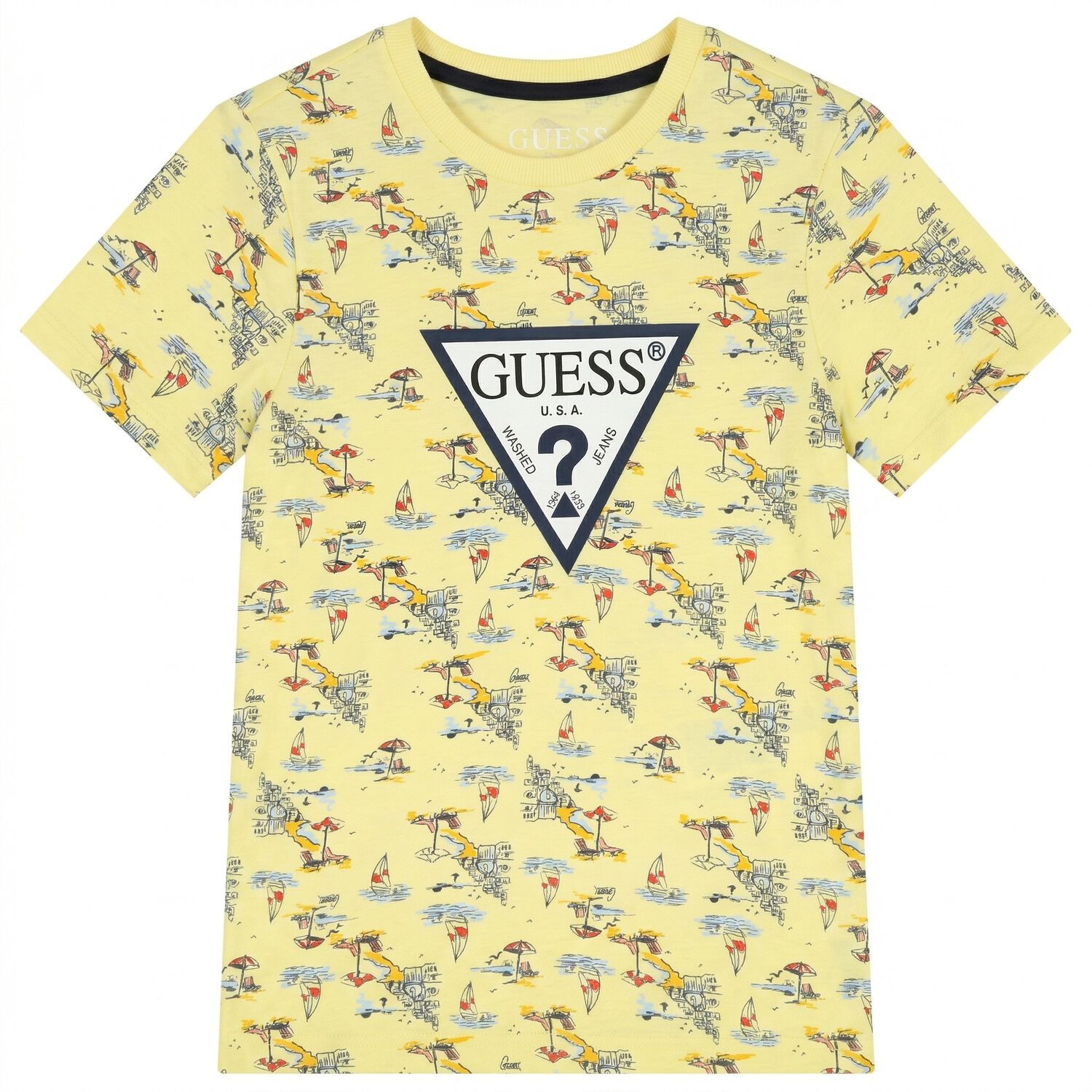 طقم شورتات للأولاد باللونين الأصفر و الكحلي بالشعار, 1, hi-res