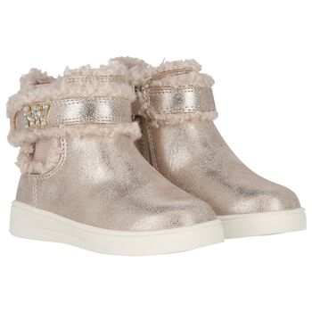 Younger Girls Gold Faux Fur Boots