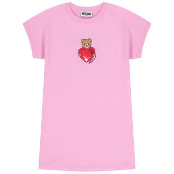 فستان للبنات بتصميم الدب تيدي باللون الوردي 