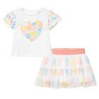 Girls White Hearts Tulle Skirt Set, 1, hi-res