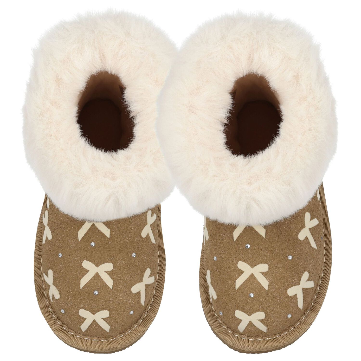 Girls Beige Suede Leather Bow Boots, 2, hi-res