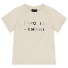 Boys Beige Logo T-Shirt, 1, hi-res