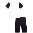 Boys Navy Blue & White Shorts & T-Shirt Set, 1, hi-res