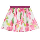Girls Ivory & Pink Floral Pleated Skirt, 1, hi-res