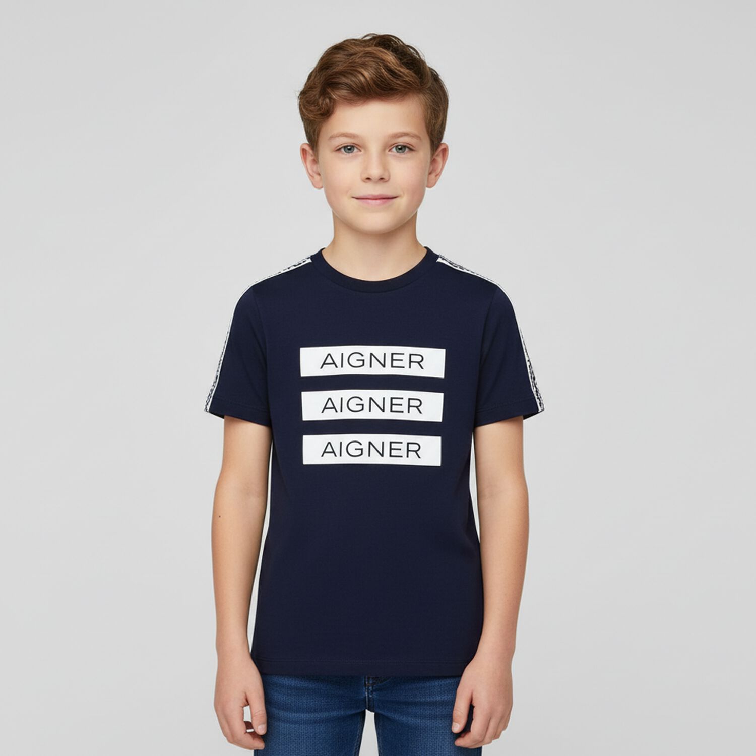Boys Navy Blue Logo T-shirt, 1, hi-res image number null