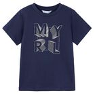 Boys Navy Cotton Printed T-Shirt, 1, hi-res