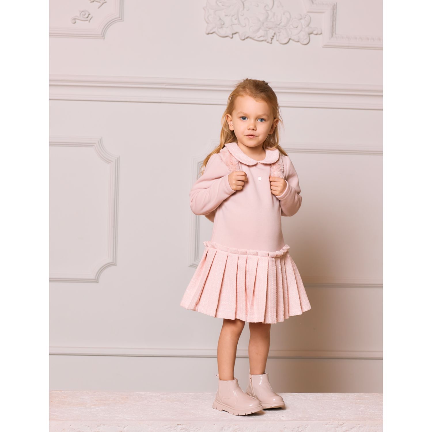 Girls Pink Jersey & Tweed Dress, 1, hi-res
