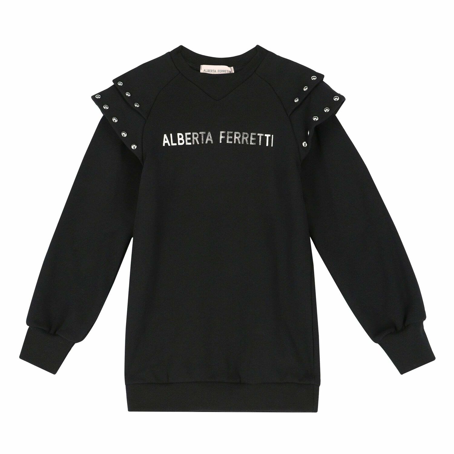 فستان سويت شيرت بالشعار باللون الاسود للبنات, 1, hi-res image number null