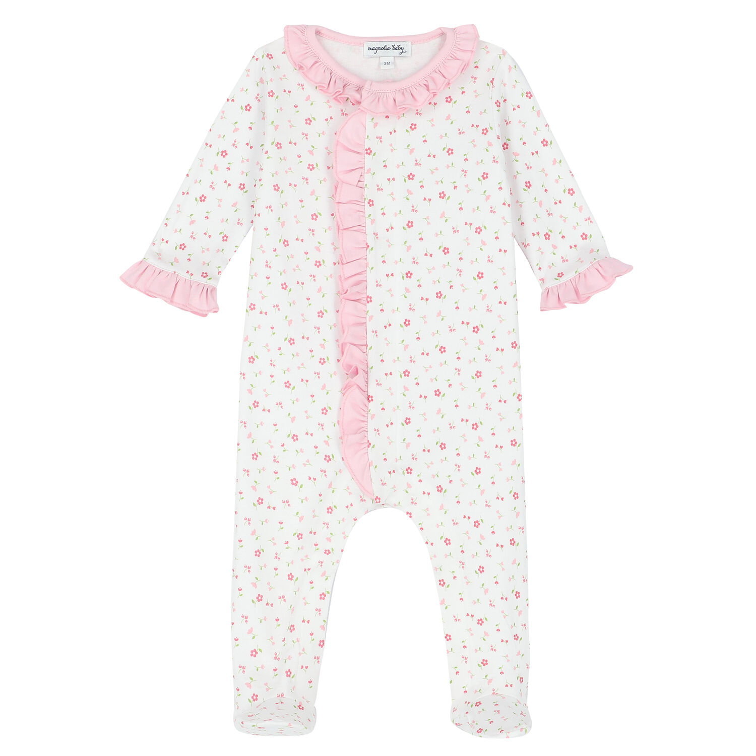 Baby Girls White & Pink Floral Babygrow, 1, hi-res