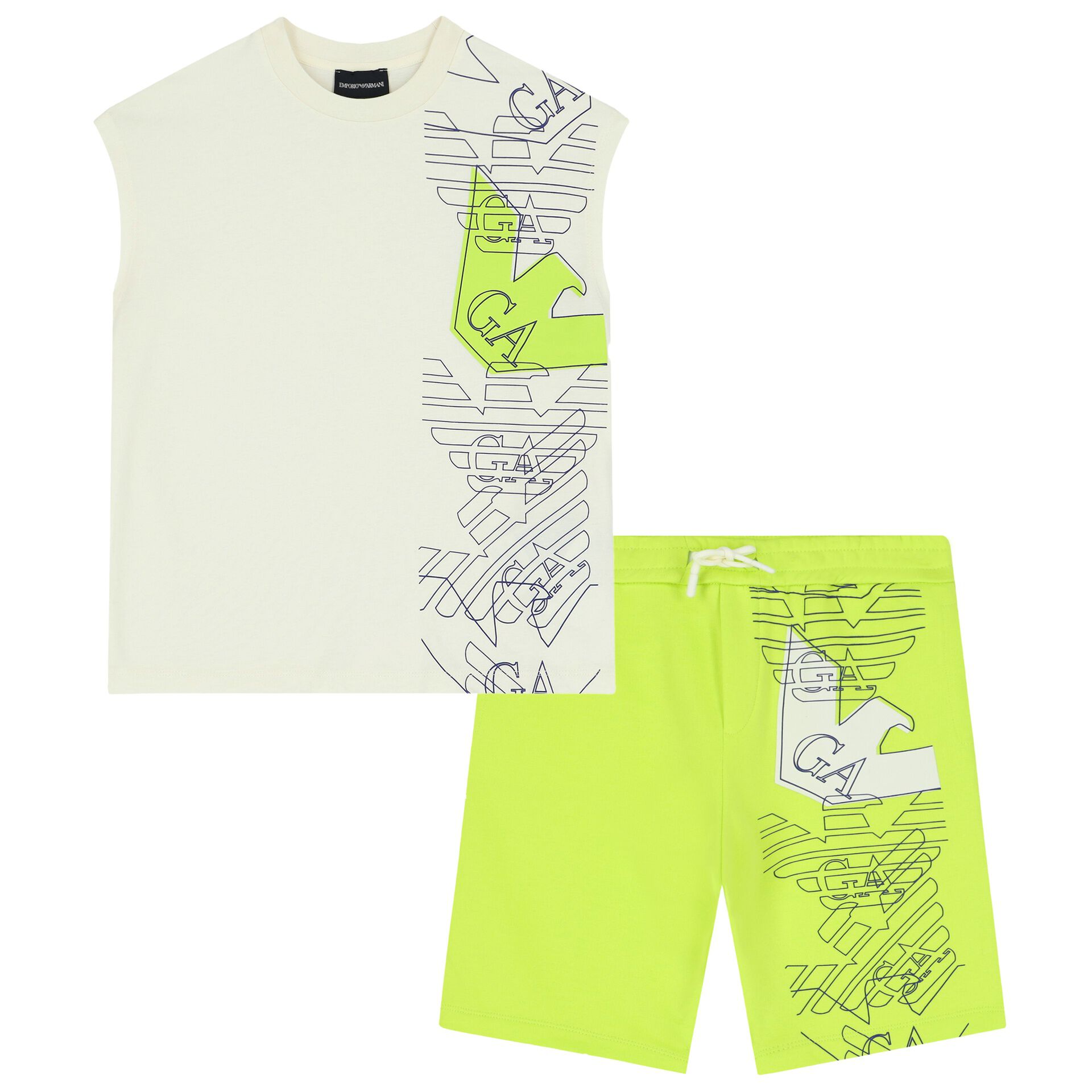 Emporio Armani Boys Ivory Green Logo Shorts Set Junior Couture QA