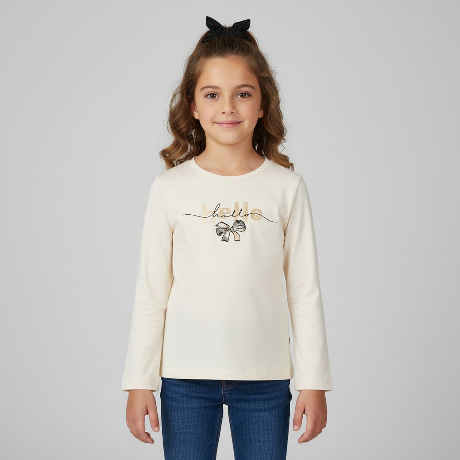 Girls Ivory Long Sleeeve & Scrunchie Set, 1, hi-res image number null