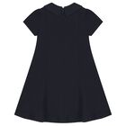 Girls Navy Blue Bow Dress, 1, hi-res