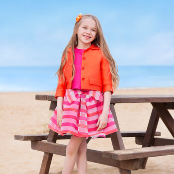 Girls Pink Stripe Organza Skirt Set