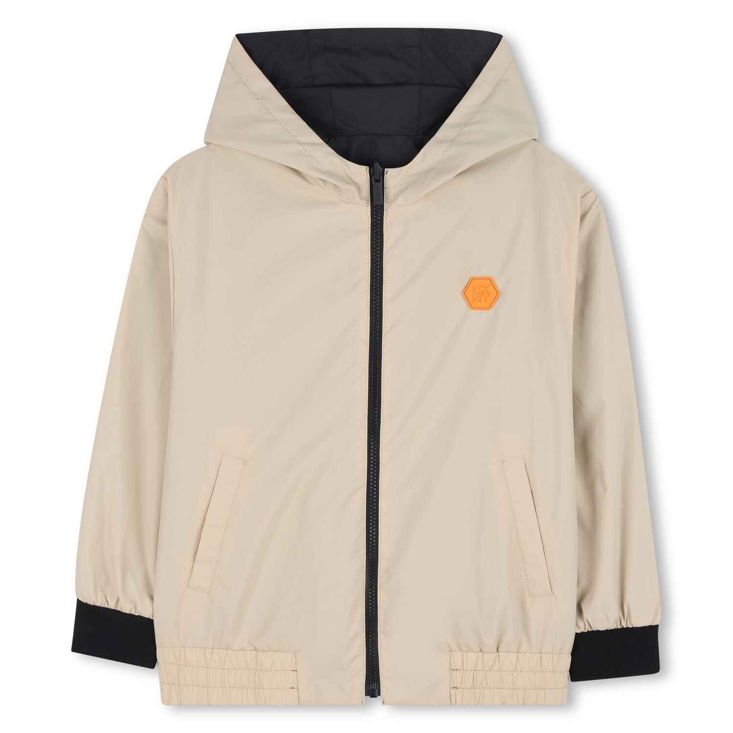 Boys Black & Beige Reversible Hooded Zip Up Top, 1, hi-res