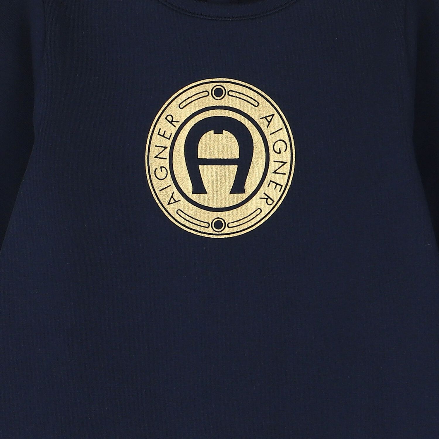 Baby Boys Navy & Gold Logo Babygrow, 3, hi-res