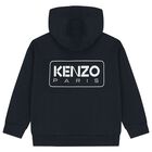 Navy Blue Logo Hooded Zip Up Top, 2, hi-res
