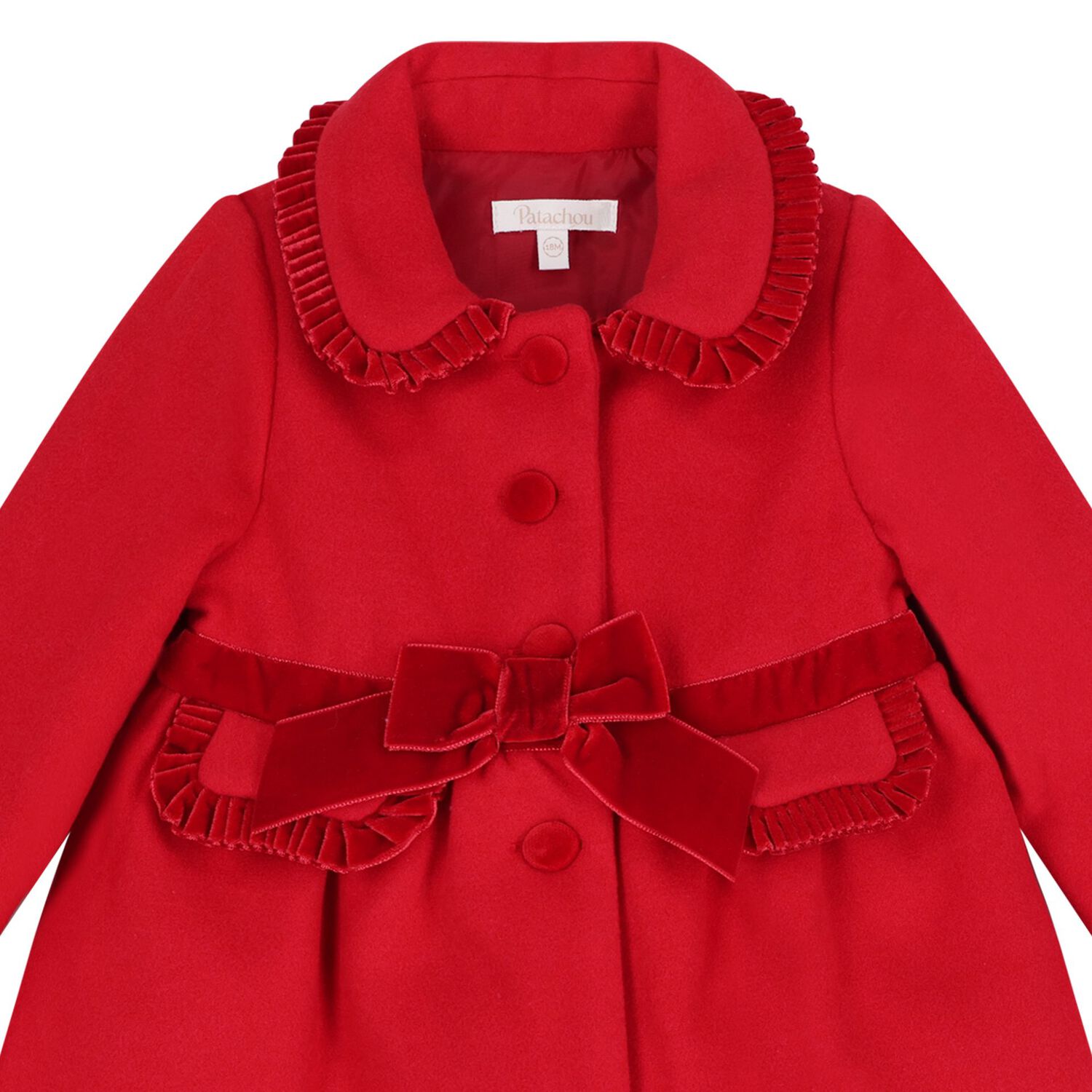 Younger Girls Red Bow Ruffle Coat , 1, hi-res