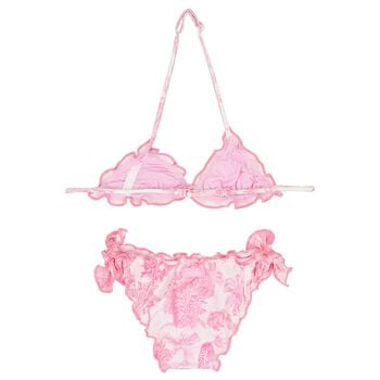 بيكيني بنقشة الغابة باللونين الوردي و الابيض للبنات 