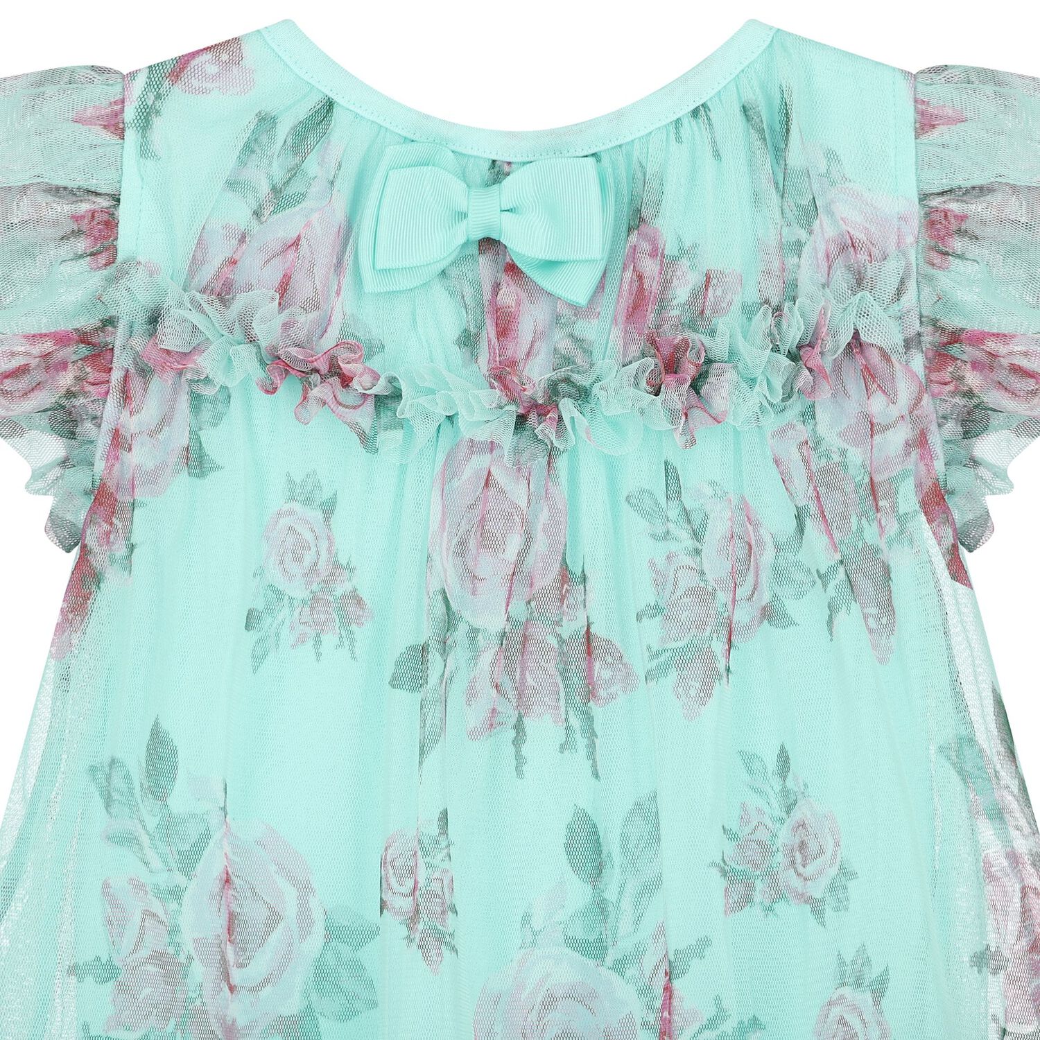 Baby Girls Aqua Roses Tulle Dress, 1, hi-res