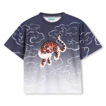 Navy Blue & White Tiger Logo Ombre T-Shirt