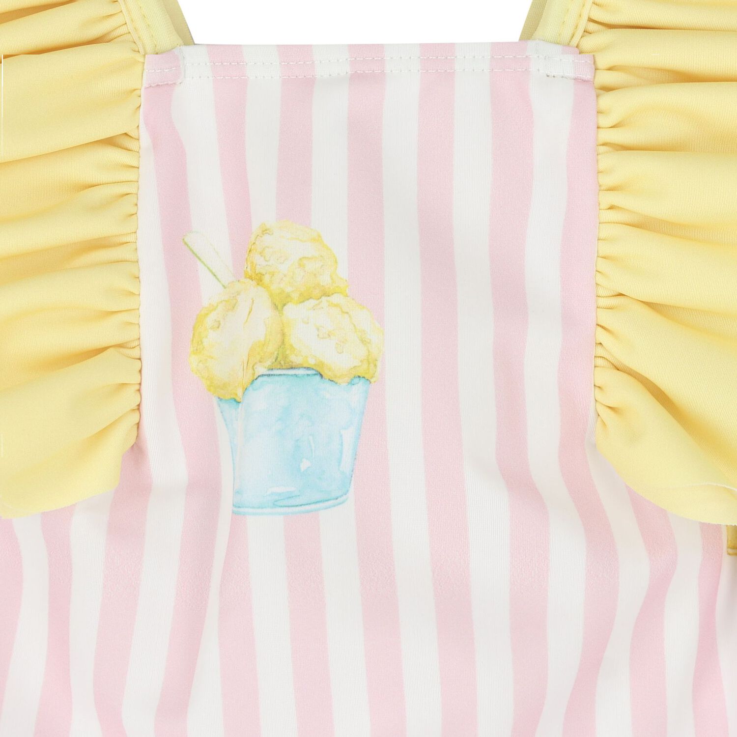 Girls White, Yellow & Pink Ice Cream Swimsuit, 2, hi-res